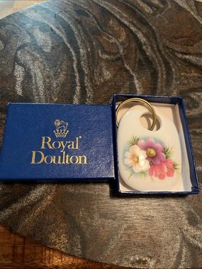 Royal Doulton Blue Box with Floral Porcelain Key Fob